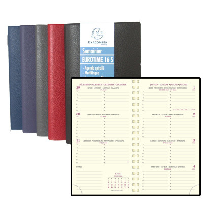 DESTOCKAGE - Agenda EXACOMPTA Eurotime 16W Cassandra - 160x90mm - 1 semaine sur 2 pages - spirale (COLORIS ALEATOIRES)