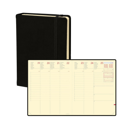 DESTOCKAGE Agenda QUOVADIS MINISTRE Prestige 16x24cm - Silk Noir - 1 semaine sur 2 pages Vertical