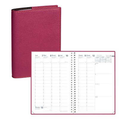 DESTOCKAGE Agenda QUOVADIS MINISTRE S à spirale - Club framboise  - 16x24cm - 1 semaine sur 2 pages + répertoire