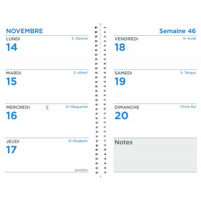 Recharge agenda QUOVADIS Maxiweek 10x15 cm spirale - 1 semaine sur 2 pages
